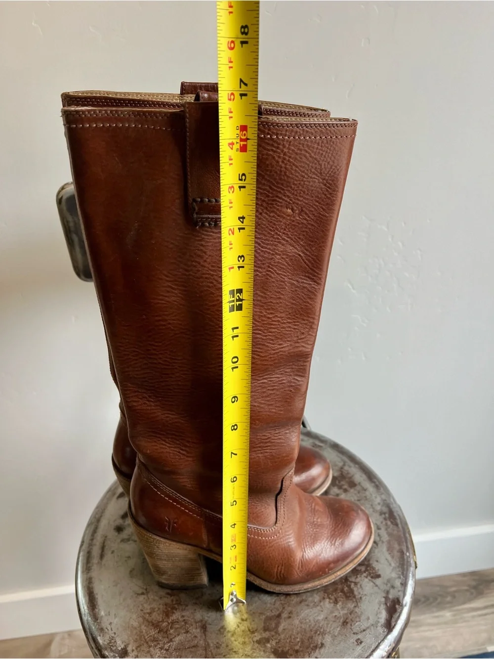 Frye / Leather Mid-Calf Zip Heel Boots / Size 7 - Picture 12 of 13